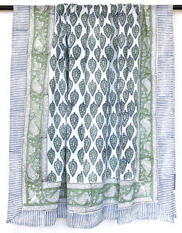 pareo/sarong/sjaal voilekatoen met hand-blockprint 10- groen/blauw