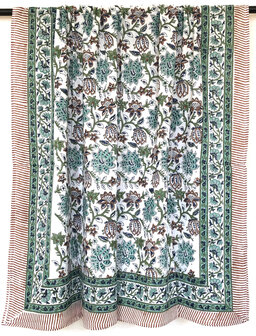 pareo/sarong/sjaal voilekatoen met hand-blockprint 11- petrol/bruin