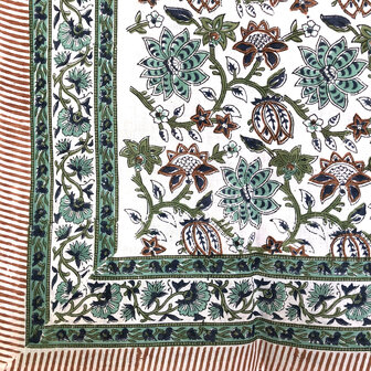 pareo/sarong/sjaal voilekatoen met hand-blockprint 11- petrol/bruin