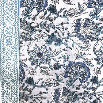 pareo/sarong/sjaal voilekatoen met hand-blockprint 12- blauw mix