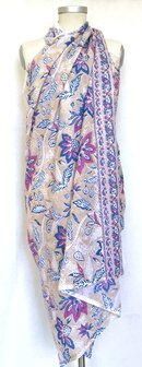 pareo/sarong/sjaal voilekatoen met hand-blockprint 13- skin/oud paars