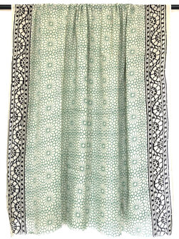 pareo/sarong/sjaal voilekatoen met hand-blockprint 15- ethnic green flower