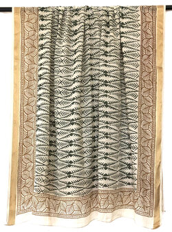 pareo/sarong/sjaal voilekatoen met hand-blockprint ethnic 1-diamonds/leaves