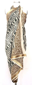 pareo/sarong/sjaal voilekatoen met hand-blockprint ethnic 1-diamonds/leaves
