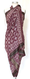 pareo/sarong/sjaal voilekatoen met hand-blockprint ethnic 3- wine red graphic