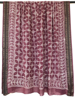 pareo/sarong/sjaal voilekatoen met hand-blockprint ethnic 3- wine red graphic