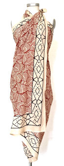 pareo/sarong/sjaal voilekatoen met hand-blockprint ethnic 4- red leaves graphic