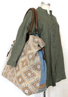 UITVERKOCHT- tas shopper XL vintage quilt 1- blauw/beige