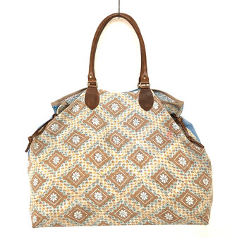 UITVERKOCHT- tas shopper XL vintage quilt 1- blauw/beige