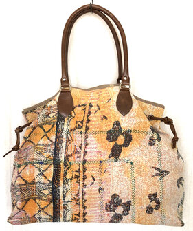 tas shopper XL vintage quilt 2 abrikoos/zwart