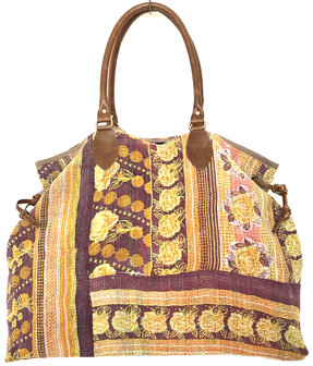 UITVERKOCHT- tas shopper XL vintage quilt 3- paars/oranje