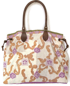 UITVERKOCHT-tas shopper XL vintage quilt 5- bruin/roze/beige