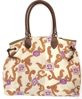 UITVERKOCHT-tas shopper XL vintage quilt 5- bruin/roze/beige
