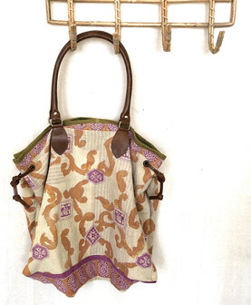 UITVERKOCHT-tas shopper XL vintage quilt 5- bruin/roze/beige