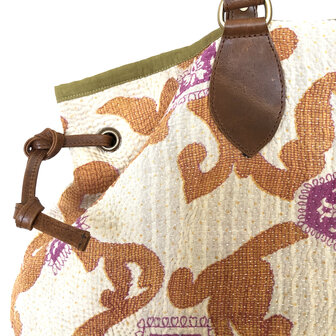 UITVERKOCHT-tas shopper XL vintage quilt 5- bruin/roze/beige