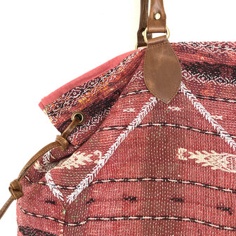 tas shopper XL vintage quilt 6- roze/rood geborduurd