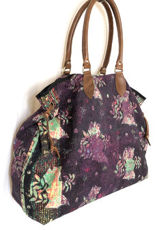 tas shopper XL vintage quilt 7- paars/roze/zwart