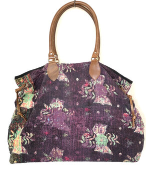 tas shopper XL vintage quilt 7- paars/roze/zwart