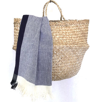 hammam/stranddoek gem&ecirc;leerd 1 -jeansblauw/wit