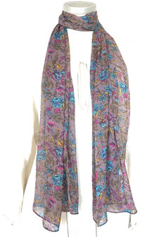 sjaal chiffon zijde  met print 7- purple flower mix