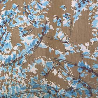 sjaal chiffon viscose met print 4- army turqoise fine leaves