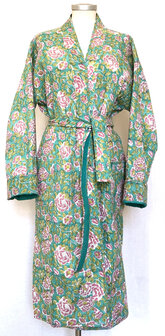  kimono quilted katoen -  10 aqua/roze bloem