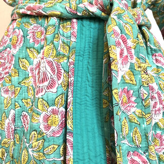  kimono quilted katoen -  10 aqua/roze bloem