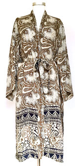 kimono recycled silk 8- bruin/grijs paisley