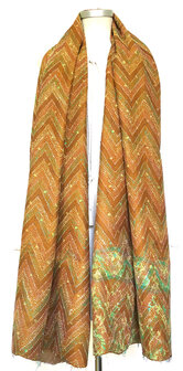 sjaal XL gerecyclede zijde  dubbellaags handdoorgestikt  1 hazelnoot/brons