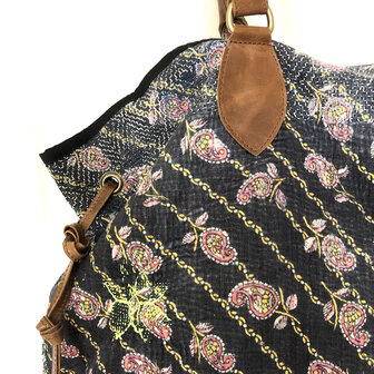 tas shopper XL vintage quilt 8- zwart/roze/geel