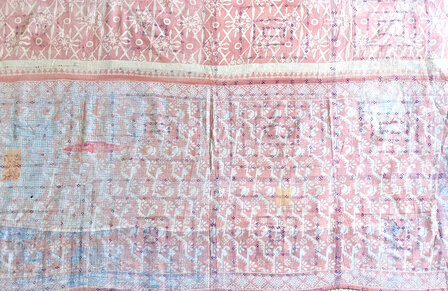  VERKOCHT- quilt kantha vintage katoen 2- roze/lichtblauw