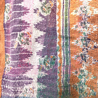 VERKOCHT-  quilt kantha vintage katoen 4-  paars/oranje/turquoise