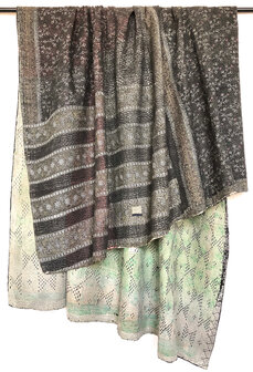  VERKOCHT- quilt kantha vintage katoen 1-  XL groen/zwart/roze