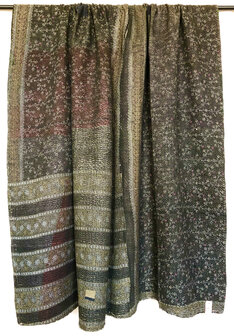  VERKOCHT- quilt kantha vintage katoen 1-  XL groen/zwart/roze
