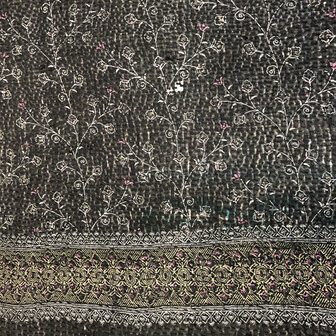  VERKOCHT- quilt kantha vintage katoen 1-  XL groen/zwart/roze