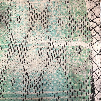  VERKOCHT- quilt kantha vintage katoen 1-  XL groen/zwart/roze