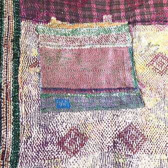 quilt kantha vintage katoen 2-  petrol/paars/roze