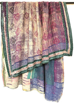  quilt kantha vintage katoen 2-  petrol/paars/roze