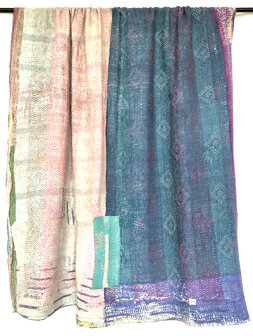 quilt kantha vintage katoen 2-  petrol/paars/roze