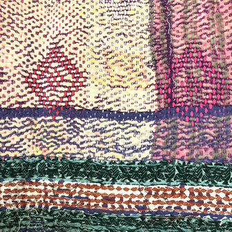  quilt kantha vintage katoen 2-  petrol/paars/roze