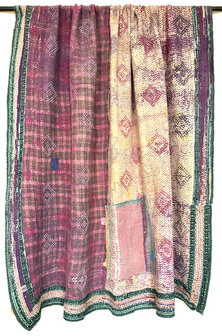  quilt kantha vintage katoen 2-  petrol/paars/roze