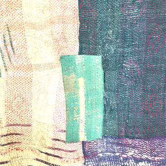  quilt kantha vintage katoen 2-  petrol/paars/roze