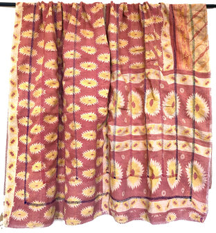 VERKOCHT- quilt kantha vintage katoen 12-  XL roze/oranje/geel