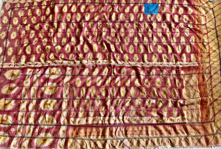  VERKOCHT- quilt kantha vintage katoen 12-  XL roze/oranje/geel