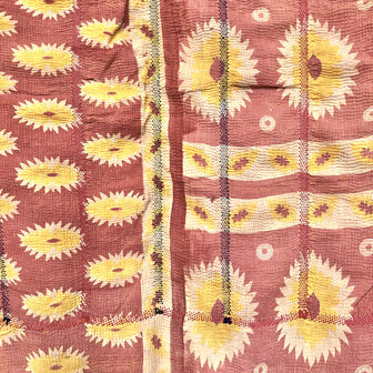 VERKOCHT- quilt kantha vintage katoen 12-  XL roze/oranje/geel