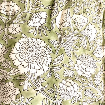 UITVERKOCHT- deken quilt eenpersoons reversible blockprint 3- licht bladgroen/d.groen-bruin