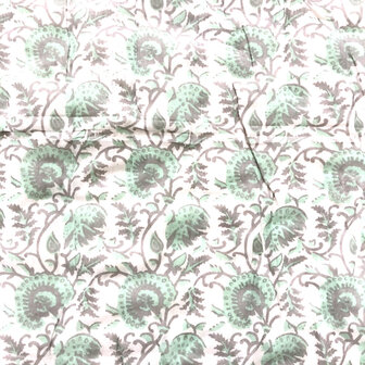 SORRY< AL WEER UITVERKOCHT- deken quilt eenpersoons reversible blockprint 6- pastel mintgroen/roze