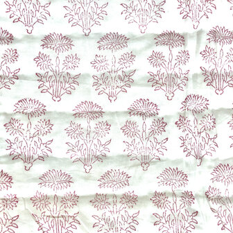 deken quilt eenpersoons reversible blockprint 15- oud roze-d.groen/framboos