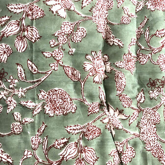 deken quilt tweepersoons reversible blockprint 2- oud groen/framboos