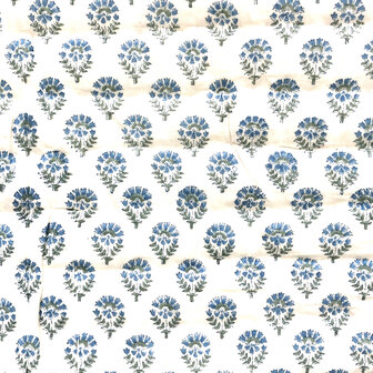 deken quilt tweepersoons reversible blockprint 9- sky blue/aqua-groen